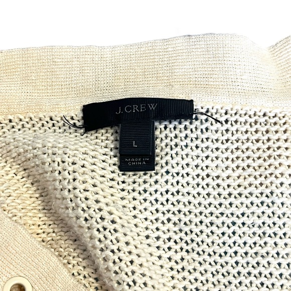 HP⭐️ J.Crew Linen Beige Off-White V-Neck Lace Up Knit Long Sleeve Sweater Large - Picture 4 of 5